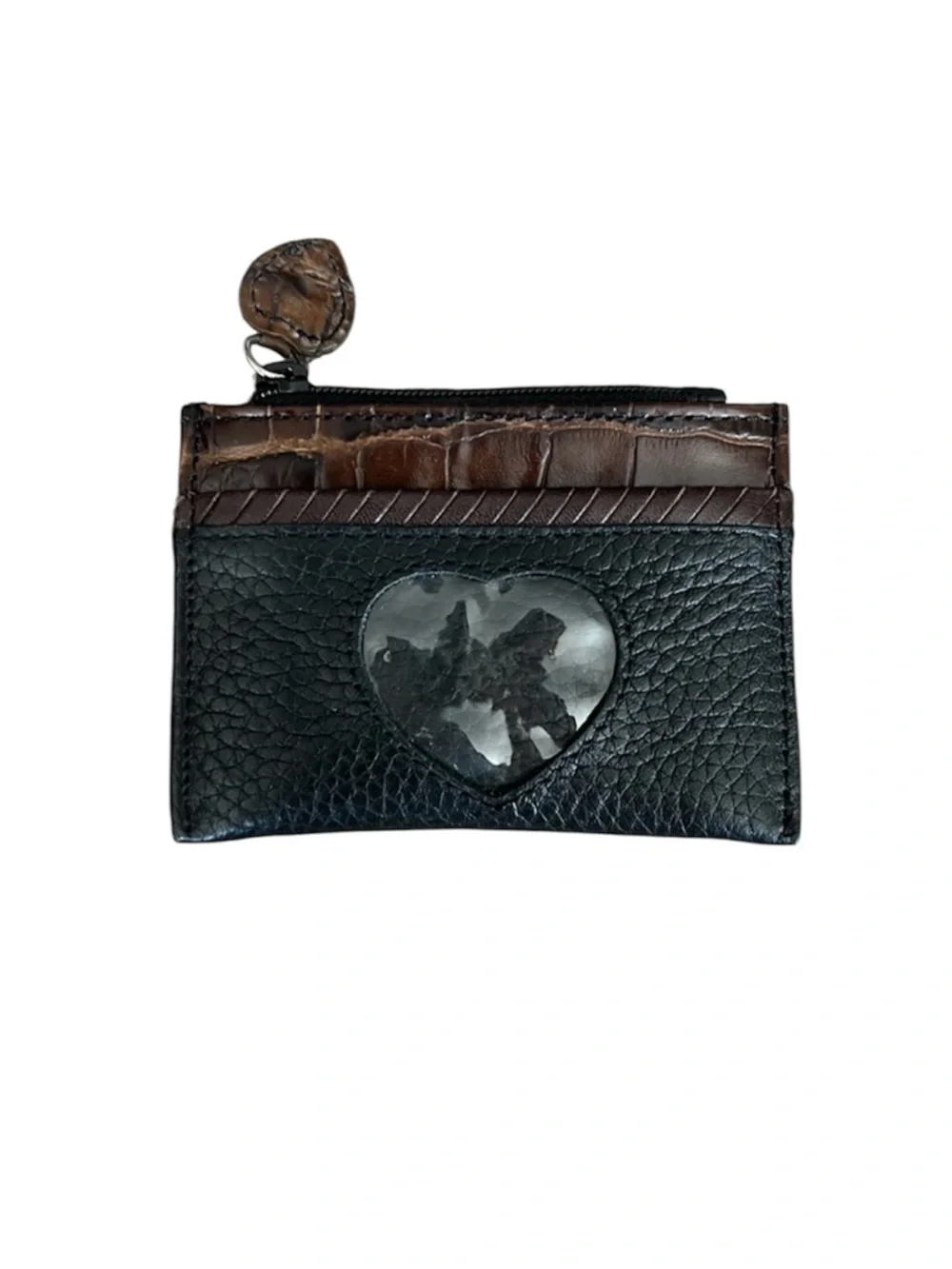 Vintage Brighton Black and Brown Heart Window Coin Pouch Card Holder